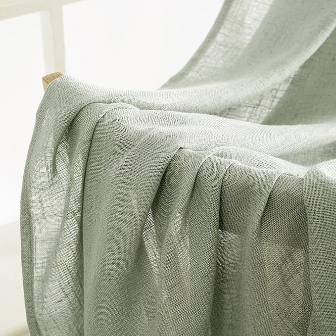 MIULEE Sage Linen Curtains 90 Inch Length 2 Panels for Bedroom Living Room,Green Soft Thick Linen Textured Window Drapes Semi Sheer Light Filtering Back Tab Rod Pocket Burlap Look Decor