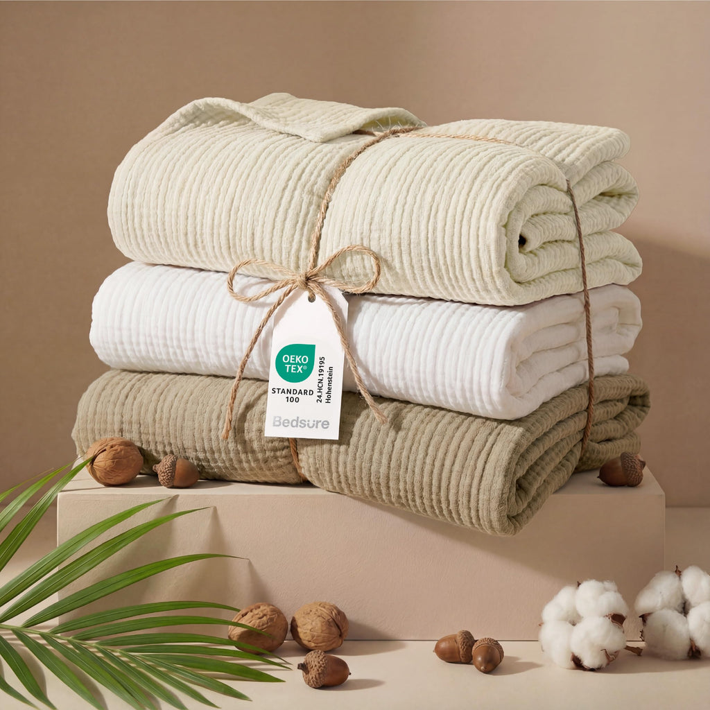 Bedsure 100% Cotton Muslin Blanket King Size for Bed - 4-Layer Breathable and Lightweight Thin Soft Summer Gauze Muslin Blanket for Adults, White, 108x90 Inches