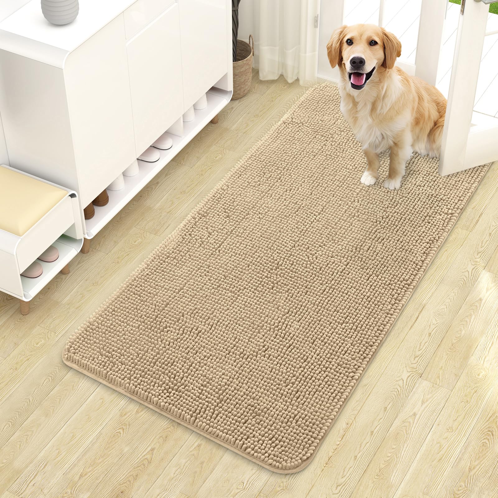 OLANLY Dog Door Mat for Muddy Paws 44x24, Super Absorbent Chenille Mud Mat