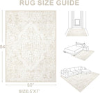 5x7 Area Rugs for Living Room: Washable Rug Vintage Large Rugs Soft Non Slip Low Pile Rug Floral Distressed Floor Carpet for Bedroom Kitchen Nursery Dining Room Home Office (Beige, 5'x7')