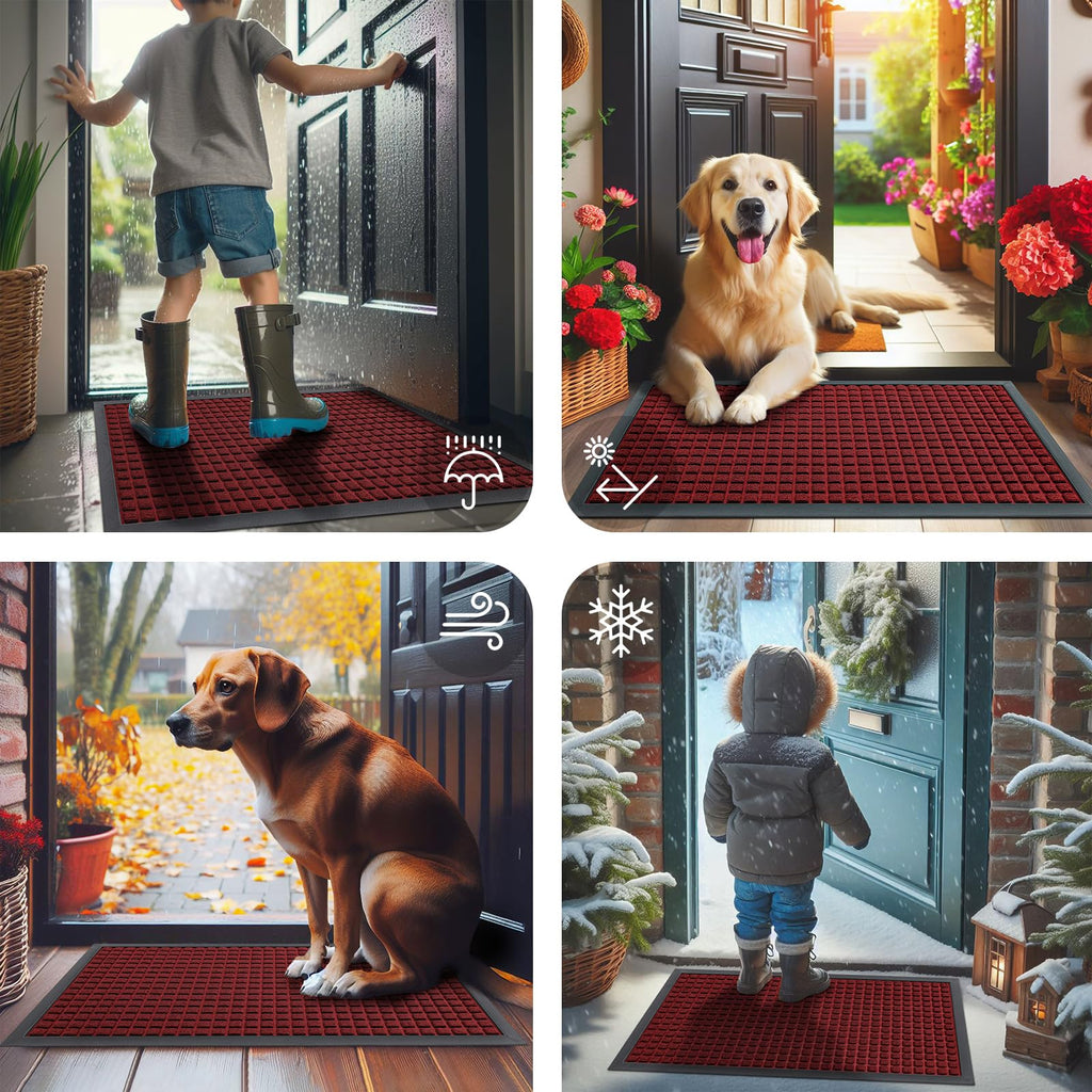 Smiry Front Door Mat Outside Entrance, Natural Rubber Doormat, 35x23 Inch