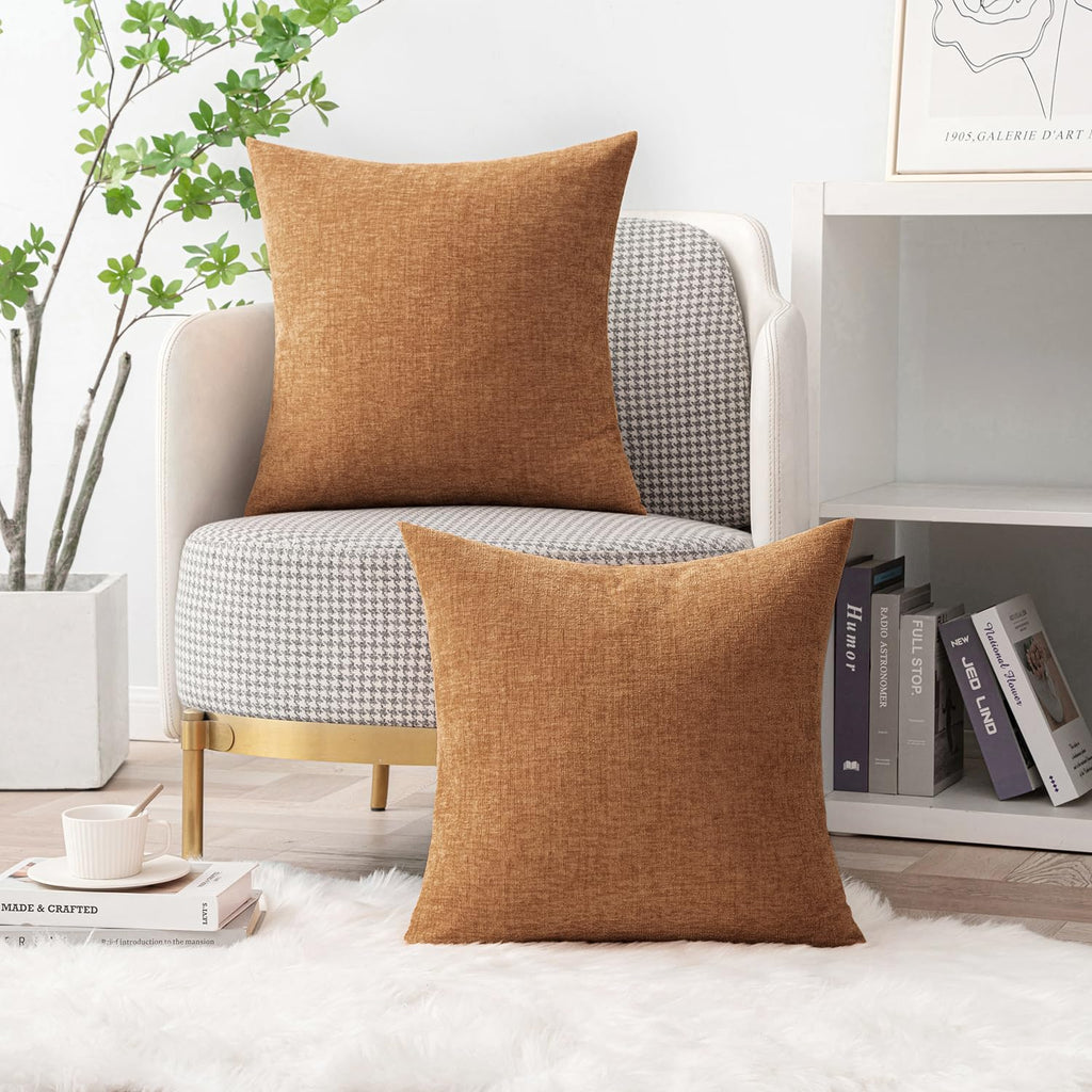 MIULEE Soft Chenille Euro Throw Pillow Covers Brown 24x24 Inch Pack of 2