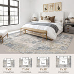 UERMEI 7x9 Area Rug Living Room Rugs - Washable Neutral Modern Abstract Soft Thin Large Rug Indoor Floor No Slip Rug Carpet for Bedroom Under Dining Table Home Office Decor - Blue Grey