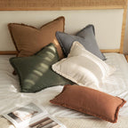 MIULEE Boho Linen Fringe Decorative Throw Pillow Covers Olive Green 20x20