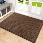 Mibao Front Door Mat, Dirt Trapper Welcome Mat for Outdoor Indoor, Non-Slip Waterproof Doormat, Durable Machine Washable Low Profile Entry Rug for Back Door Outside Patio, 35.5" x 24", Coffee Wave