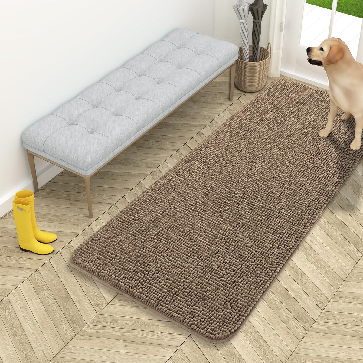 OLANLY Dog Door Mat for Muddy Paws 54x24, Super Absorbent Chenille Mud Mat
