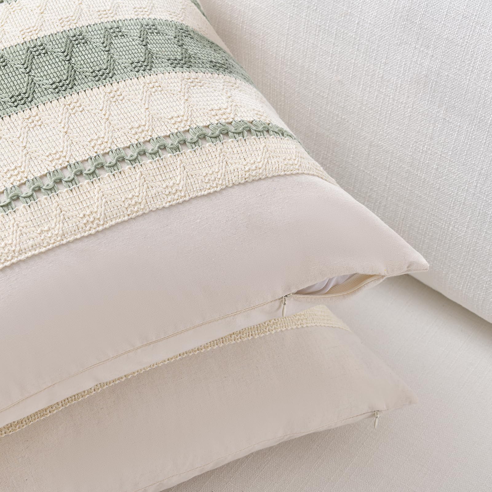 Fancy Homi Set of 1 Sage Green Boho Lumbar Decorative Throw Pillow Covers 16x24 Inch for Living Room Bedroom Couch Bed Sofa, Rustic Retro Cushion Case, Bohemian Room Home Decor, Women Teen Girls Gift