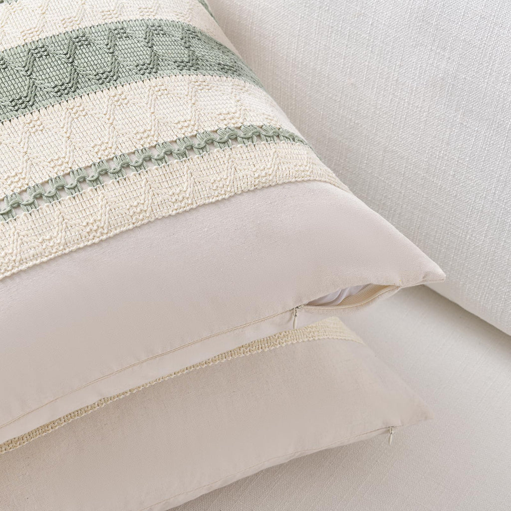 Fancy Homi Set of 1 Sage Green Boho Decorative Throw Pillow Covers 22x22 Inch for Living Room Bedroom Couch Bed Indoors, Rustic Retro Cushion Case 55x55 cm, Bohemian Room Home Decor