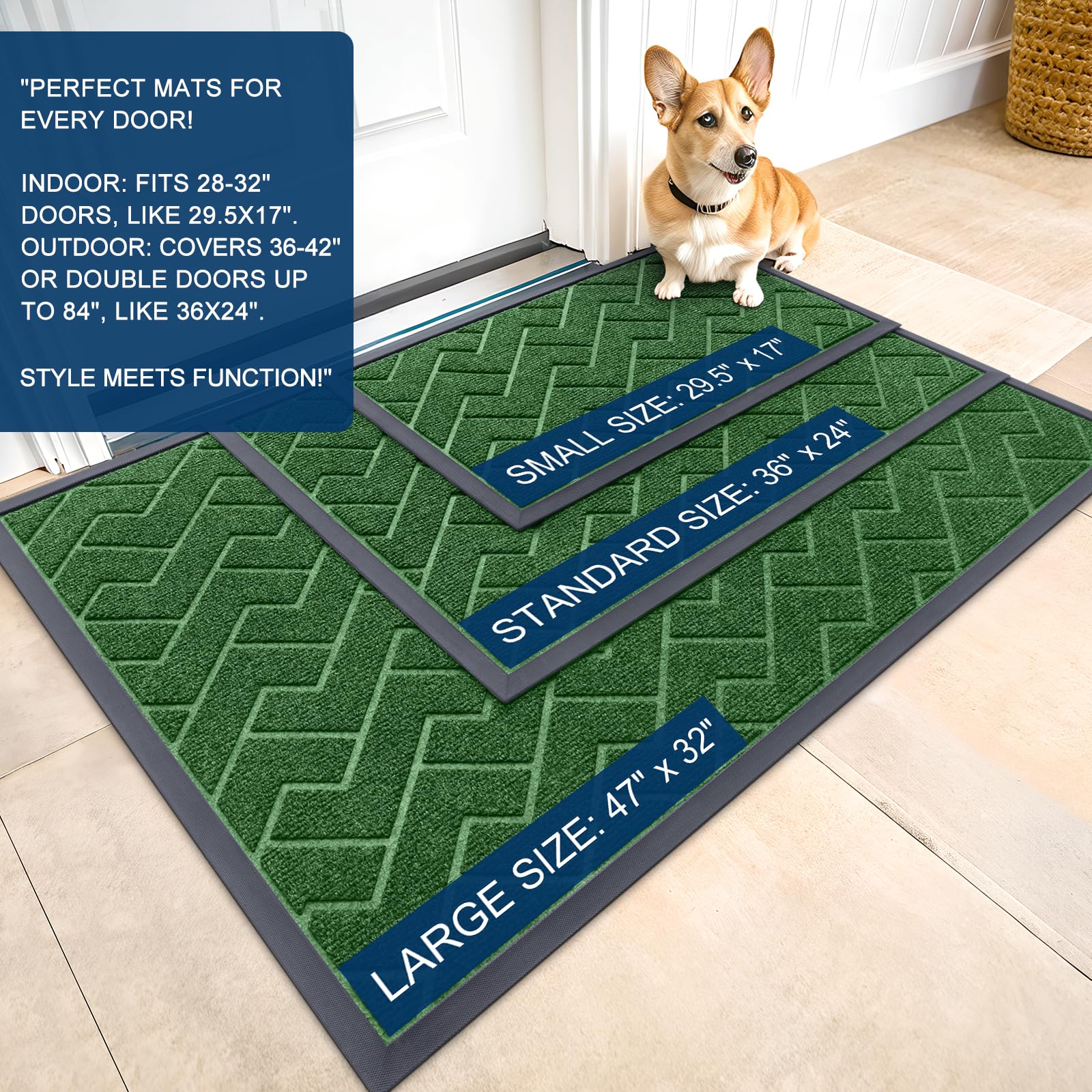OLANLY Front Door Mat Outside 71x23, All-Season Absorbent Rubber Doormat