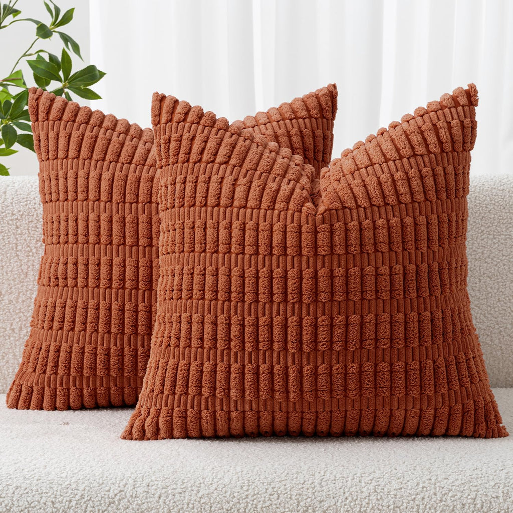 MIULEE Corduroy Decorative Throw Pillow Covers 20x20 Crimson Pack of 2
