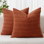 MIULEE Corduroy Decorative Throw Pillow Covers 20x20 Crimson Pack of 2