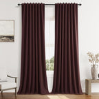 Guken 100% Blackout Curtains 102 Inch Length 2 Panels Set for Living Room Bedroom Back Tab Thermal Insulated Black Out Linen Drapes Room Darkening Reddish Brown,52x102