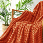 Exclusivo Mezcla 3D Fleece King Size Blanket for Bed, Burnt Orange