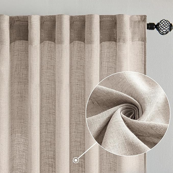MIULEE Natural Linen Curtains 84 Inch Length 2 Panels for Bedroom Living Room, Soft Linen Textured Window Drapes Semi Sheer Light Filtering Back Tab Rod Pocket Farmhouse Modern Burlap Look Decor