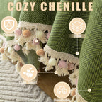 HANDONTIME Green Sofa Cover Vintage Couch Cover for Dogs 91" X134" Couch Cushion Covers with Tassel Herringbone Sofa Cover Boho Sofa Covers for 3 Cushion Couch Chenille Soft Loveseat Sofa Covers