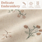 Floral Embroidered Linen Blend Curtains for Bedroom, 84 Inch Light Filtering Spring Farmhouse Vintage Drapes Beige Flower Window Treatments for Living Room Rod Pocket, Set of 2 Panels