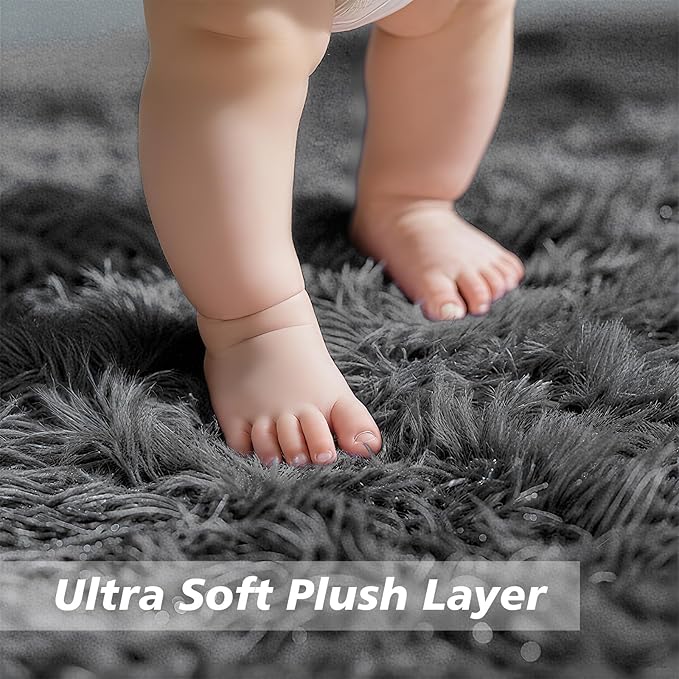 6x9 Fluffy Area Rug for Living Room,Shag Area Rugs for Bedroom,Deep Grey Soft Fuzzy Rug Non-Shedding Indoor Plush Carpet for Kids Bedroom Nursery Dorm Home Decor