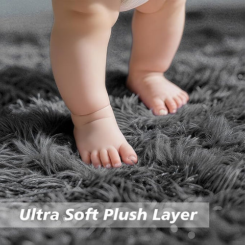 6x9 Fluffy Area Rug for Living Room,Deep Grey Shag Area Rugs for Bedroom