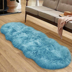 Tangsoo 2x6 Sky Blue Faux Fur Rug,Soft Sheepskin Runner Rug for Bedroom