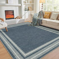 OPPODREAM Border Soft Area Rugs 6x9, Washable Blue Rug with Non Slip Backing, 6 x 9 Faux Cashmere Low-Pile 6x9 Carpet