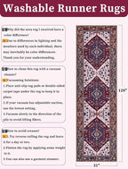 SERISSA Runner Rug for Hallways, 2'6"x10' Washable Non Slip Kitchen Runner Rug, Long Boho Rug Vintage Burgundy Navy Hallway Stair Ultra Soft Print Floor Carpet for Bedroom Bathroom Laundry Room
