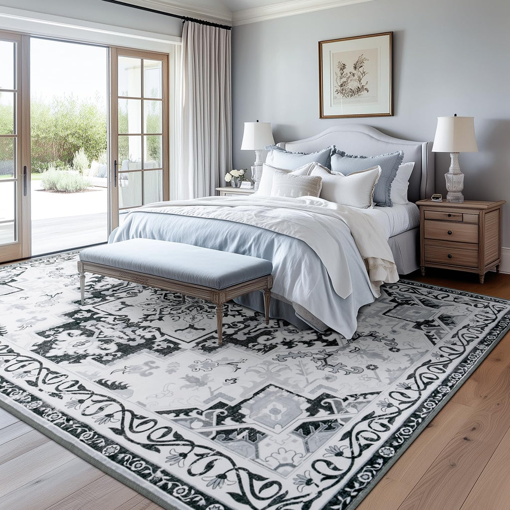 Rugflix 6x9 Area Rugs for Living Room, Washable Light Grey Large Rug