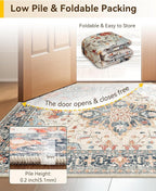 RELEANY Washable Area Rug, Small 2'x4', Beige/Blue/Orange
