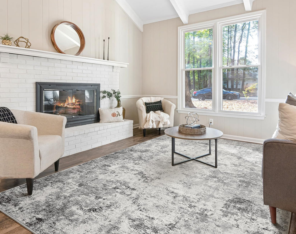 UERMEI 10x12 Area Rug Living Room Rugs - Washable Neutral Modern Abstract Soft Thin Large Rug Indoor Floor No Slip Rug Carpet for Bedroom Under Dining Table Home Office Decor - Grey