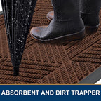 Smiry Front Door Mat Outside Entrance, Heavy Duty Sturdy Natural Rubber Doormat, Trap Dirt and Moisture, Easy Clean Low Profile Mats for Indoor Outdoor Entry, Irregular Triangle (47x32, Deep Coffee)