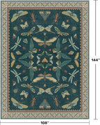 Hazo Haus 9x12 Large Living Room Rug - Dark Teal Multi Dining Room Rugs for Under Table, Bedroom, Kids Room, Classroom, Insect Butterfly Floral Décor, Lightweight Non Slip Low Pile