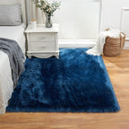 EasyJoy Ultra Soft Fluffy Shaggy Area Rug Faux Fur Rug Chair Cover Seat Pad Fuzzy Area Rug for Bedroom Floor Sofa Living Room (4 x 6 ft Rectangle,Dark Blue
