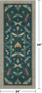 Hazo Haus Brown and Green Kitchen Sink Runner Rug 2x5 - Teal Boho Bathroom Rugs for Entrance Indoor, Insect Print Floral Vintage Unique, Washable Non Skid Stain Resistant