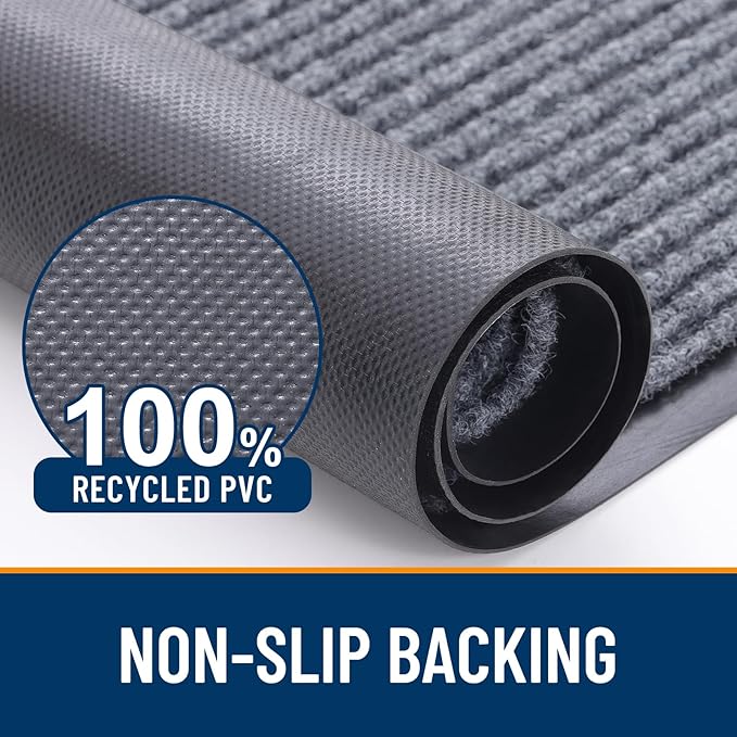 OLANLY Front Door Mat Indoor Outdoor Entrance, 2-Pack 47 x 23 Inch, Waterproof Heavy Duty Doormat, Fade Resistant, Low Profile, Easy Clean Patio Porch Welcome Floor Mats for Entry, Light Gray