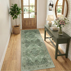 RELEANY Washable Area Rug, Runner 3'x8', Green/Dark Green/Gray