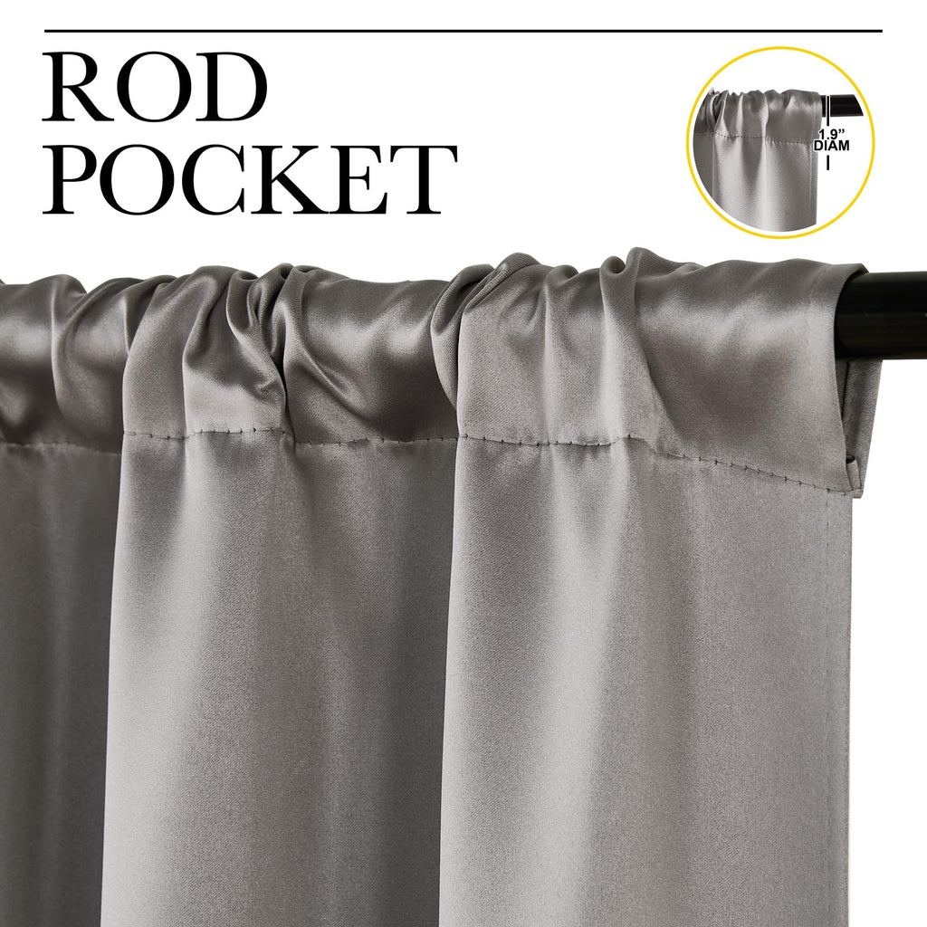 NICETOWN Room Darkening Cafe Satin Curtains for Small Windows, 42" Wide by 63" Long, 2 Panels, Chrome Gray, Rod Pocket Privacy Blackout Drapes for Play Room