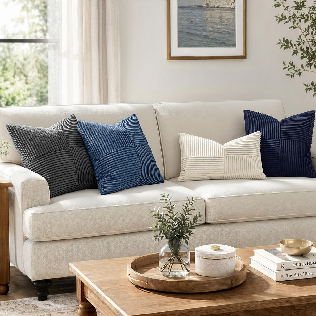 MIULEE Cream White Decorative Lumbar Throw Pillow Covers 14x24 Inch 2 Pack