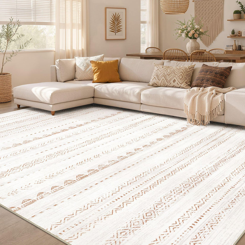 Nakagishi 7x10 Area Rug Living Room: Washable Boho Large Neutral Soft Farmhouse Modern Rugs Stain Resistant Moroccan Non-Slip Indoor Floor Carpet for Bedroom Nursery Kids Playroom Office Dining Room
