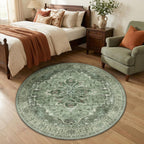 RELEANY Washable Area Rug, Round 4ft, Green/Dark Green/Gray