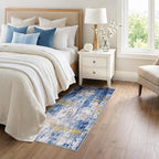 Washable Area Rugs 3x6 Non-Slip Modern Abstract Soft for Living Room Entryway Bedroom Nursery, Print Pattern, Grey Blue Gold/Golden