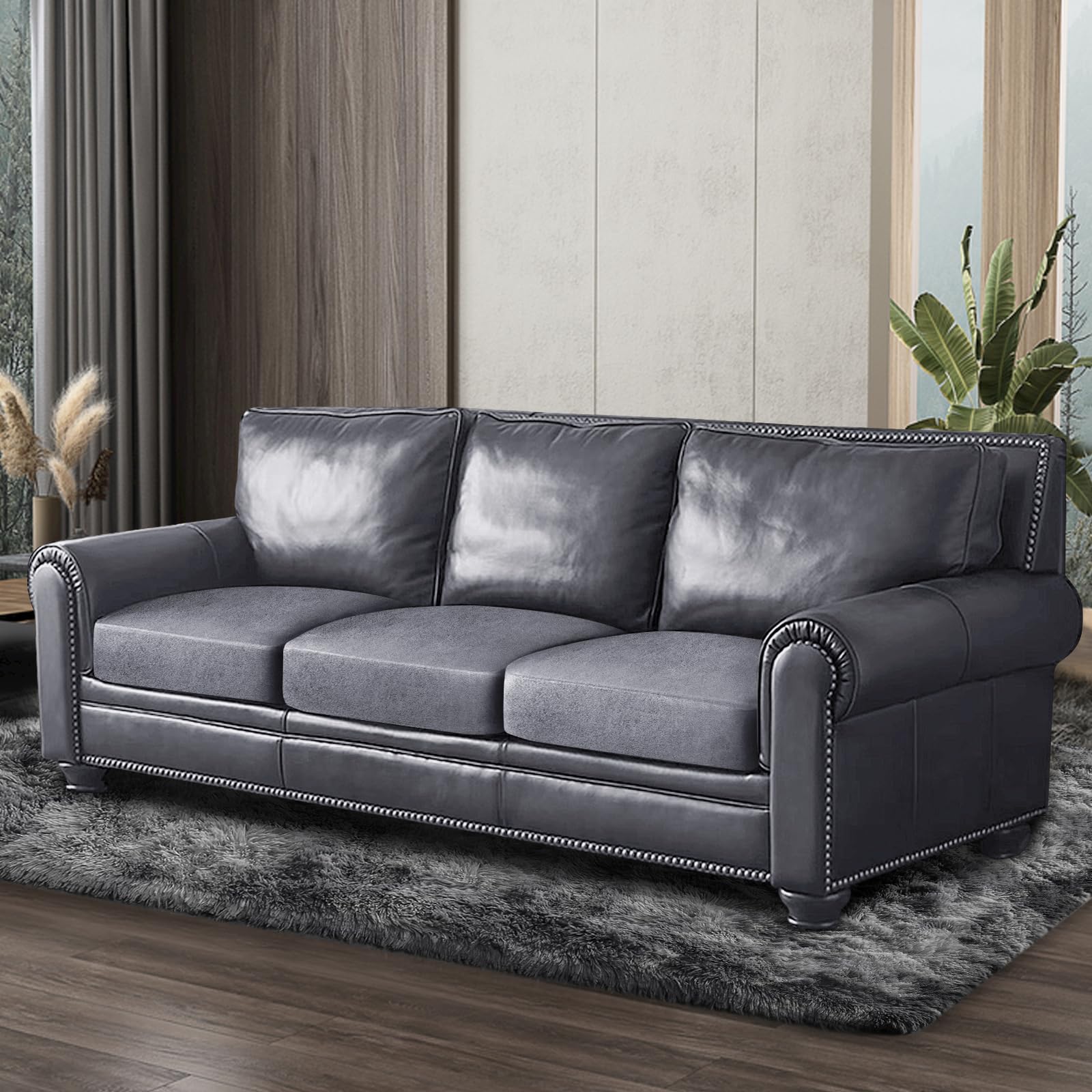 ANARACHON Leather Look Couch Cushion Covers Sofa Seat Slipcovers Sets Couches Furniture Protector for Sectional Armchair Loveseat Pets Kids Stretch Spandex Fabric (3 Cushion Sofa, Light Brown)