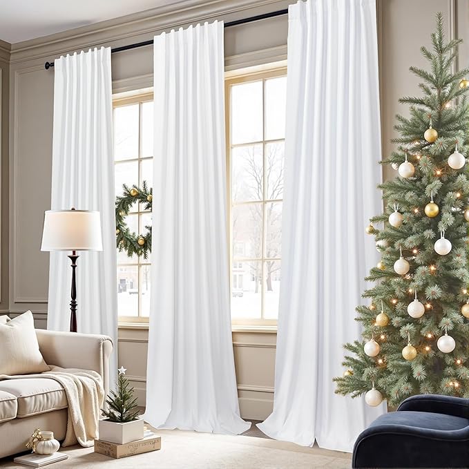 Complete Blackout Curtains White 80 Inches Long Kitchen Curtain Custom Drape for Cabin Door 2 Panels Sound Proof Draft Cold Warm Sun Blocking Modern Living Room Retro Beach Back Tab Cortinas Para Sala