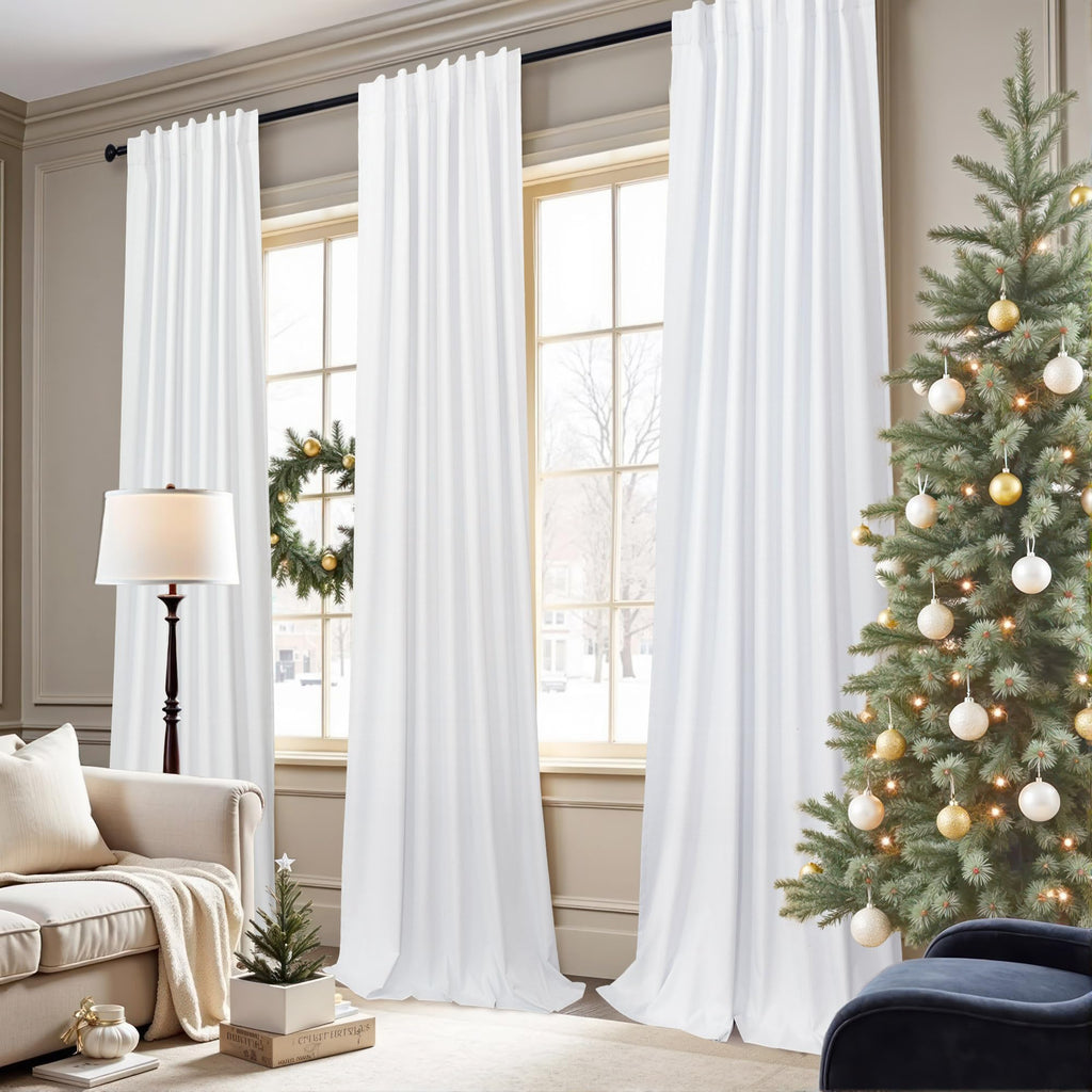 Short Blackout Curtains 54 Inch Length 2 Panels for Bedroom White Linen Textured Black Out Country Farmhouse Curtains for Small Bathroom Windows Kitchen Door Back Tab Pocket Cafe Drapes for Bay Window