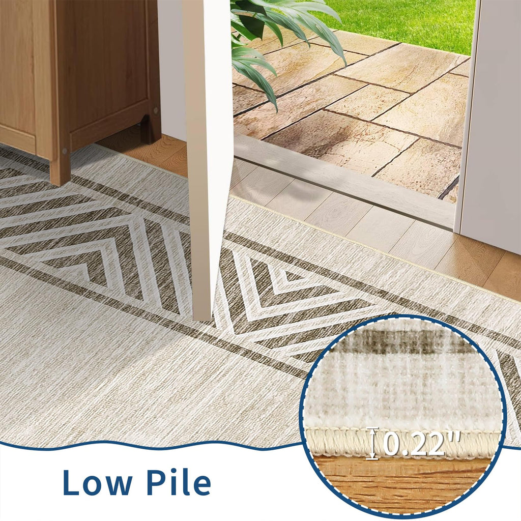 GarveeHome Bordered Bedroom Rugs 5x7 Ultra-Soft Indoor Carpet, Non-Slip Modern Geometric Living Room Rug, Stain-Resistant Neutral Accent Floor Cover for Dining Room, Nursery, Office, Beige