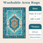 SERISSA 9x12 Area Rugs for Living Room, Large Washable Non-Slip Boho Rug, Ultra Soft Vintage Blue Oriental Print Distressed Farmhouse Carpet for Dining Room Bedroom Dorm Office Home Decor