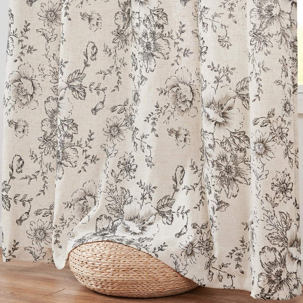 jinchan Floral Linen Light Filtering Curtains for Living Room 96 Inches Long