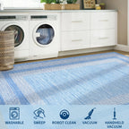 GarveeHome Modern Geometric Area Rug 5x7 Distressed Bordered Washable Non Slip Floor Carpet Non Shedding Thin Rug, Soft Low Pile Contemporary Light Blue Carpet for Dining Room, Living Room