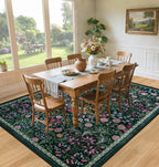 PLHXFR Area Rug Living Room: 4x6 Floral Washable Boho Carpet Dark Green