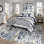 Area Rugs 6x9 for Living Room: Washable Rug Modern Abstract Neutral Soft Non-Slip Low-Pile Indoor Carpet for Bedroom Dining Room Playroom Home Office (Blue Grey Brown, 6'x9')