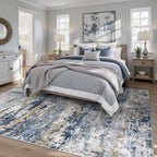 pmtsns Area Rugs 6x9 for Living Room: Washable Rug Modern Abstract Neutral Soft Non-Slip Low-Pile Indoor Carpet for Bedroom Dining Room Playroom Home Office (Blue Grey Brown, 6'x9')