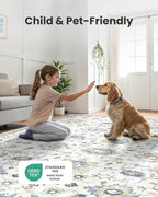AMADA HOMEFURNISHING Washable Area Rug, Low-Profile Large Area Rug with Non-Slip Backing & Durable Edge Binding, Vintage Large Rugs for Living Room, Bedroom, Dinning Room (8x10,Blue/White)